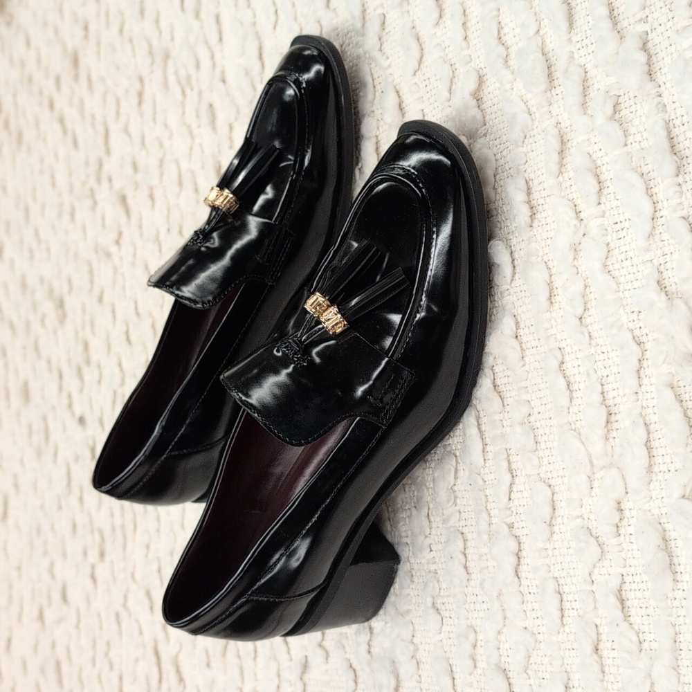 Franco Sarto Donna Women's Loafers Tassel 11 M Patent Black Heeled Minimalist
